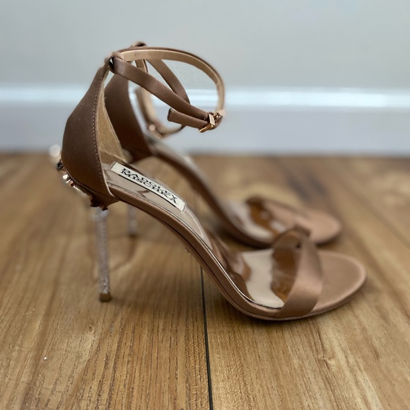 Badgley Mischka Vicia High Heel Sandal Dark Nude Satin Size 6 - Picture 7 of 14